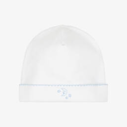 White Goodnight Bears Baby Hat in Pima Cotton
