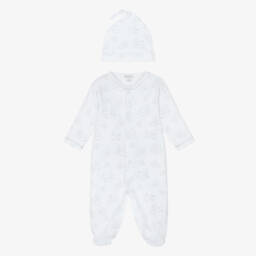 Kissy Kissy-White & Grey Pima Cotton Cheerful Good Night Babygrow Set | Childrensalon