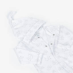 Kissy Kissy-White & Grey Pima Cotton Cheerful Good Night Babygrow Set | Childrensalon