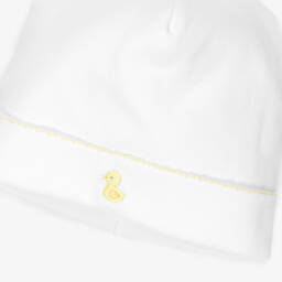 Kissy Kissy-White Pima Cotton Baby Hat with Hand-Embroidered Duck | Childrensalon