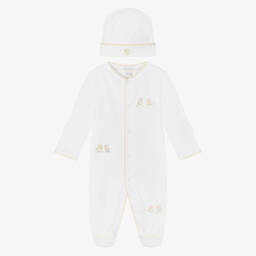 Kissy Kissy-طقم أفرول وقبعة قطن بيما لون أبيض | Childrensalon