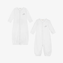 Kissy Kissy-White Pima Cotton Converter Gown with Embroidered Sheep | Childrensalon