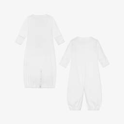 Kissy Kissy-White Pima Cotton Converter Gown with Embroidered Sheep | Childrensalon