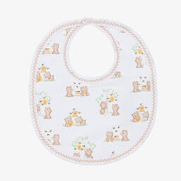 Kissy Kissy-White Pima Cotton Honey Bear Cubs Bib | Childrensalon