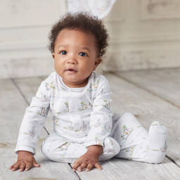 Kissy Kissy-White Pima Cotton Noah's Arc Print Babysuit | Childrensalon