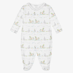 Kissy Kissy-White Pima Cotton Noah's Arc Print Babysuit | Childrensalon