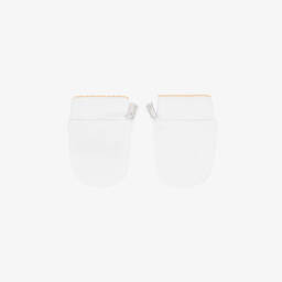 Kissy Kissy-White Pima Cotton Teddy Bear Time Scratch Mitts | Childrensalon