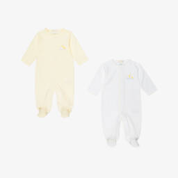 Kissy Kissy-Yellow Pima Cotton Premier Duck Pond Babygrows (2 Pack) | Childrensalon