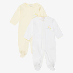 Kissy Kissy-Yellow Pima Cotton Premier Duck Pond Babygrows (2 Pack) | Childrensalon
