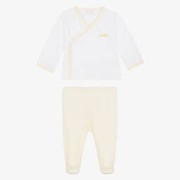 Kissy Kissy-Yellow & White Pima Cotton Baby Duckling 2 Piece Babygrow  | Childrensalon