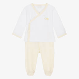 Kissy Kissy-Yellow & White Pima Cotton Baby Duckling 2 Piece Babygrow  | Childrensalon