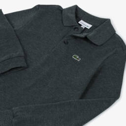 Lacoste-Рубашка поло с длинными рукавами из хлопкового пике серая для мальчиков | Childrensalon