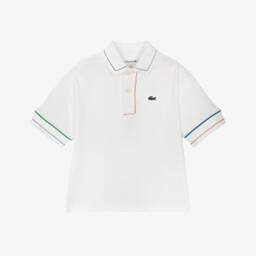 Boys White Cotton Piqué Polo Shirt