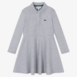 Lacoste-Girls Grey Cotton Polo Dress | Childrensalon