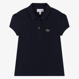 Lacoste-Girls Navy Blue Cotton Polo Shirt | Childrensalon