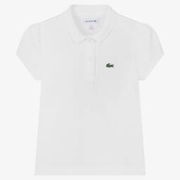 Lacoste-توب بولو قطن بيكيه لون أبيض للبنات | Childrensalon