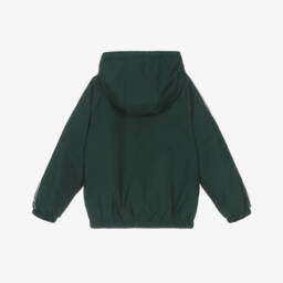 Lacoste-Lightweight Green Hooded Jacket with Logo Taping | Childrensalon