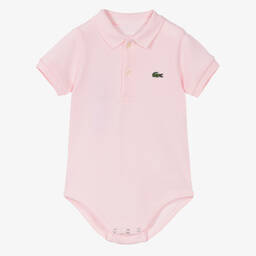 Lacoste-Pink Organic Cotton Polo Bodysuit | Childrensalon