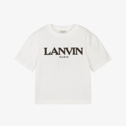 Lanvin-Boys Beige Cotton Hooded Zip-Up Top with L Lanvin Logo | Childrensalon