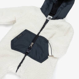 Lapin House-Boys Ivory & Navy Blue Teddy Fleece Pramsuit | Childrensalon
