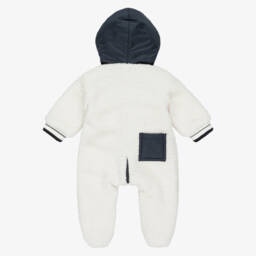 Lapin House-Boys Ivory & Navy Blue Teddy Fleece Pramsuit | Childrensalon