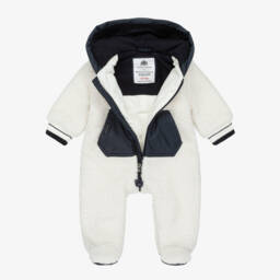 Lapin House-Boys Ivory & Navy Blue Teddy Fleece Pramsuit | Childrensalon