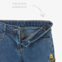 Lapin House-Girls Blue Denim Jeans with Embroidered Roses | Childrensalon