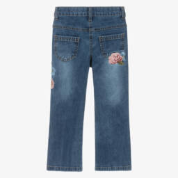 Lapin House-Girls Blue Denim Jeans with Embroidered Roses | Childrensalon