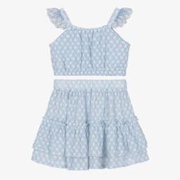 Lapin House-Girls Blue Embroidered Cotton Skirt Set | Childrensalon