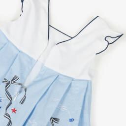 Lapin House-Girls Blue Gingham Nautical Print Dress | Childrensalon