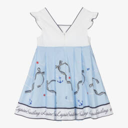 Lapin House-Girls Blue Gingham Nautical Print Dress | Childrensalon