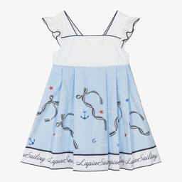 Lapin House-Girls Blue Gingham Nautical Print Dress | Childrensalon