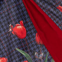 Lapin House-Girls Blue Velvet Houndstooth Dress | Childrensalon