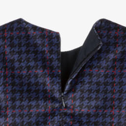 Lapin House-Girls Blue Velvet Houndstooth Dress | Childrensalon