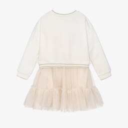 Lapin House-Girls Ivory Jersey & Glittery Gold Tulle Dress | Childrensalon