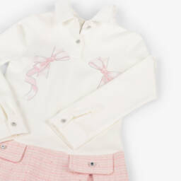 Lapin House-Girls Ivory & Pink Jersey & Tweed Dress | Childrensalon