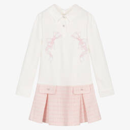Lapin House-Girls Ivory & Pink Jersey & Tweed Dress | Childrensalon