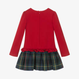 Lapin House-Girls Red Jersey & Green Tartan Dress | Childrensalon