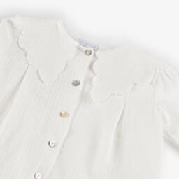 Laranjinha-Блузка кремовая из хлопка с вышитым воротником для девочек | Childrensalon