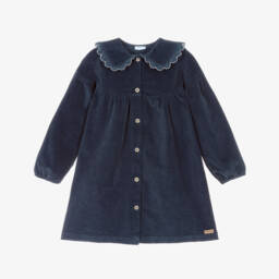 Laranjinha-Girls Navy Blue Corduroy Dress | Childrensalon
