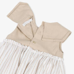 Laranjinha-Girls White & Beige Striped Dress | Childrensalon
