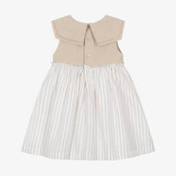 Laranjinha-Girls White & Beige Striped Dress | Childrensalon