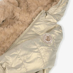 Le Chic-Куртка-пуховик золотая двусторонняя с капюшоном и искусственным мехом длядевочек | Childrensalon