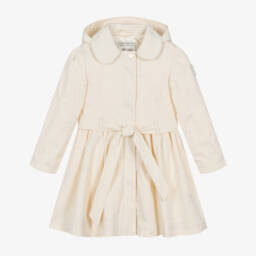 Le Chic-Girls Ivory Cotton Hooded Coat | Childrensalon