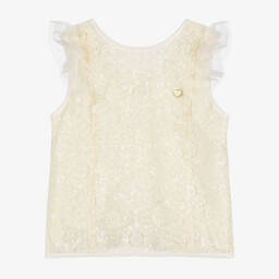 Girls Ivory Crochet Knit Top with Sequins