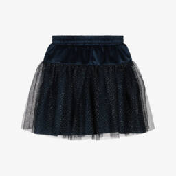 Le Chic-Girls Navy Blue Satin & Glittery Tulle Skirt | Childrensalon