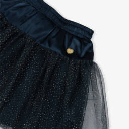Le Chic-Girls Navy Blue Satin & Glittery Tulle Skirt | Childrensalon