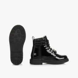 Lelli Kelly-Girls Black Patent Leather Boots with Bead Trim | Childrensalon