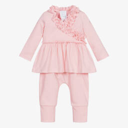 Baby Girls Pink Ruffle Cotton Trouser Set