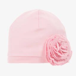 Baby Girls Pink Ruffled Rosette Pima Cotton Hat